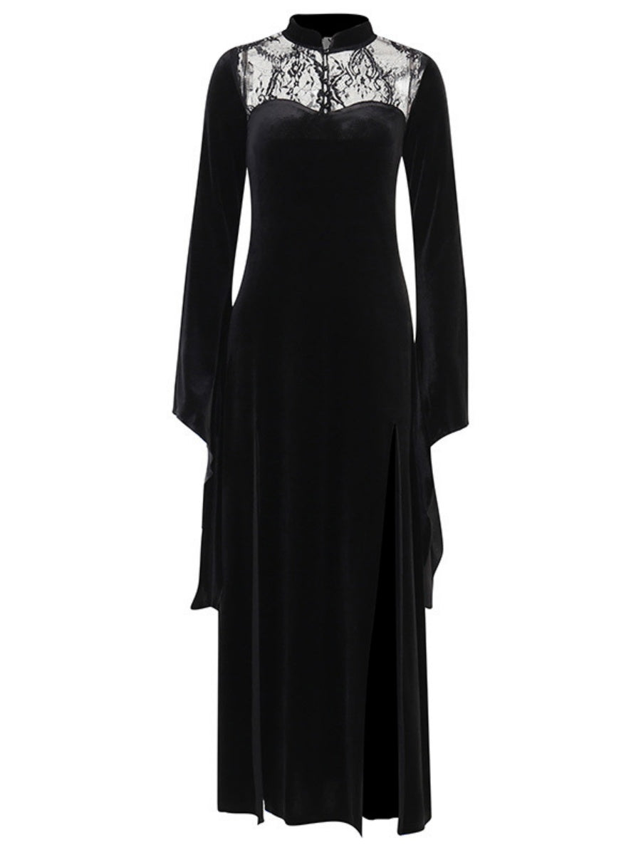 Halloween Slit Black Lace Stitching Maxi Dresses