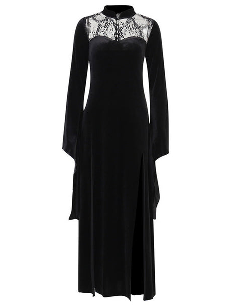Halloween Slit Black Lace Stitching Maxi Dresses