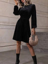 High Collar Gold Velvet Puff Sleeve Hit Long-sleeved Short Dress