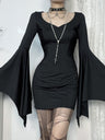 Halloween Batwing Sleeves Slim Fit Black Mini&Short Dresses