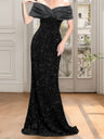Off Shoulder Wrap hip Sequins Maxi Dresses