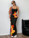 Flowers Printed Spaghetti Strap Maxi Dresses