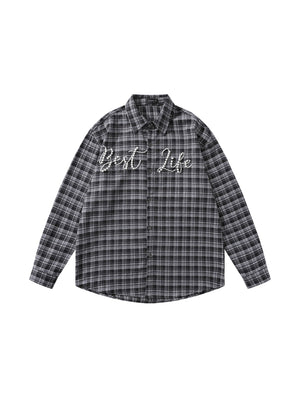 Liber Autumn Neutral wear Beading Plaid Shirts