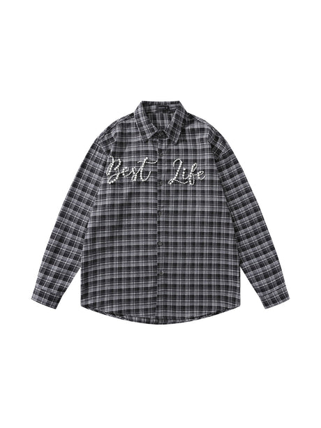 Liber Autumn Neutral wear Beading Plaid Shirts