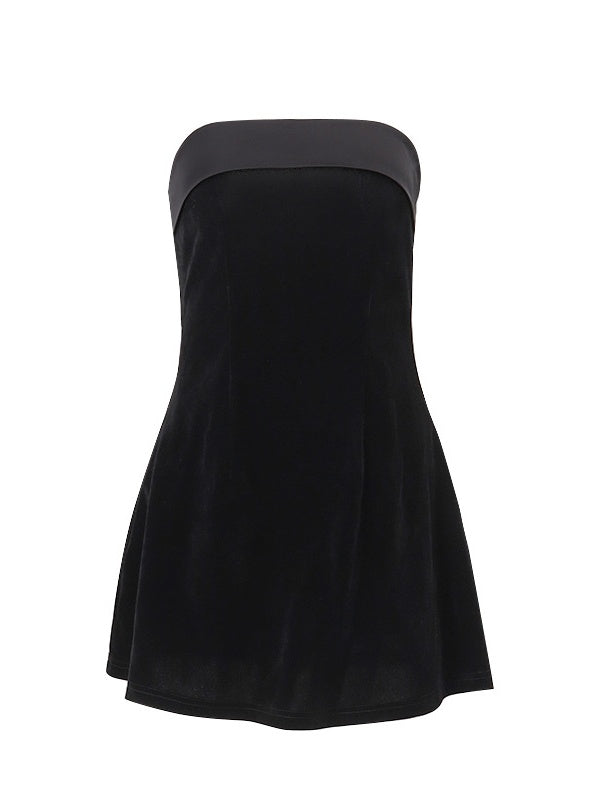 Zipper Tube Top Velvet Mini&Short Dresses