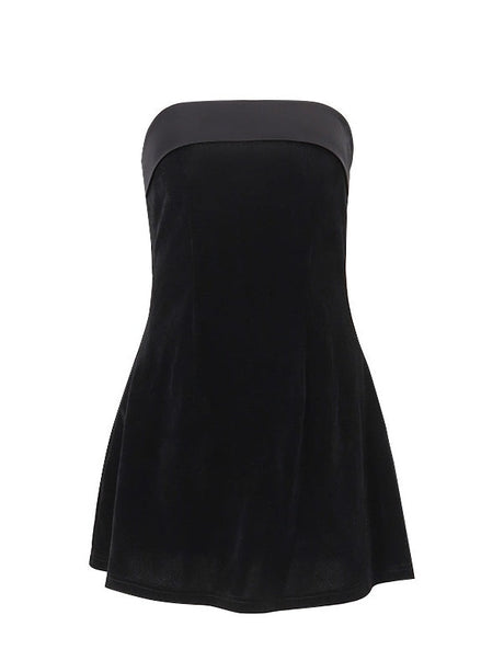 Zipper Tube Top Velvet Mini&Short Dresses