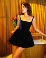 Suspender Velvet Parties Ruffled Short Dress