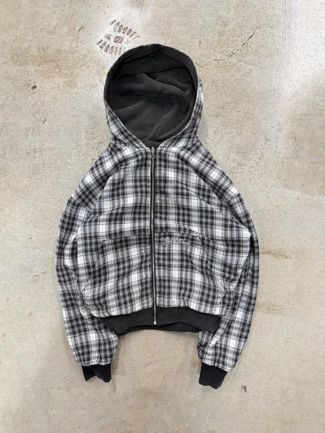 Ins Style Lattice Lining Double-sided Street Fashion Hooded Zip-up Sweatshirt