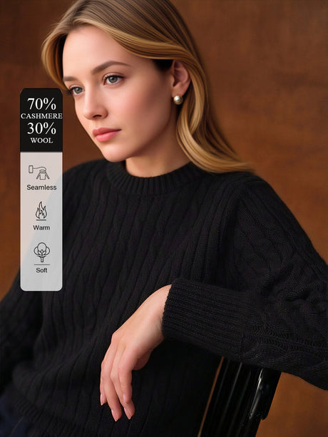 Cashmere And Wool Seamless Crew Neck Long-sleeved Knitted Pullover Sweater