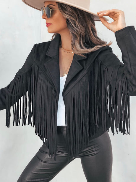 Suede Collared Tassel Short Autumn/winter Long-sleeved Leather Jacket