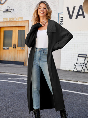 Liber Autumn Women's Plain stitch Lapel Long Cardigans Coat