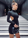Backless Long sleeve Black Mini&Short Dresses