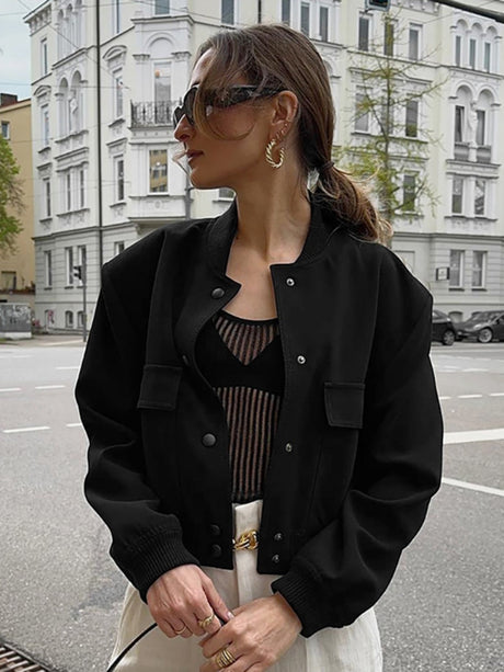 Liber Autumn Women's Baseball uniform Solid Color Jackets