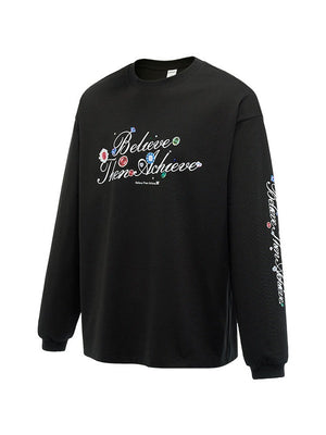 Crystal Lucky Alphabet Gem Print Long-sleeved T-shirt