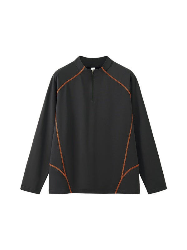 Liber Autumn Neutral wear Half zipper Solid Color T-shirts