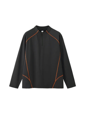 Liber Autumn Neutral wear Half zipper Solid Color T-shirts