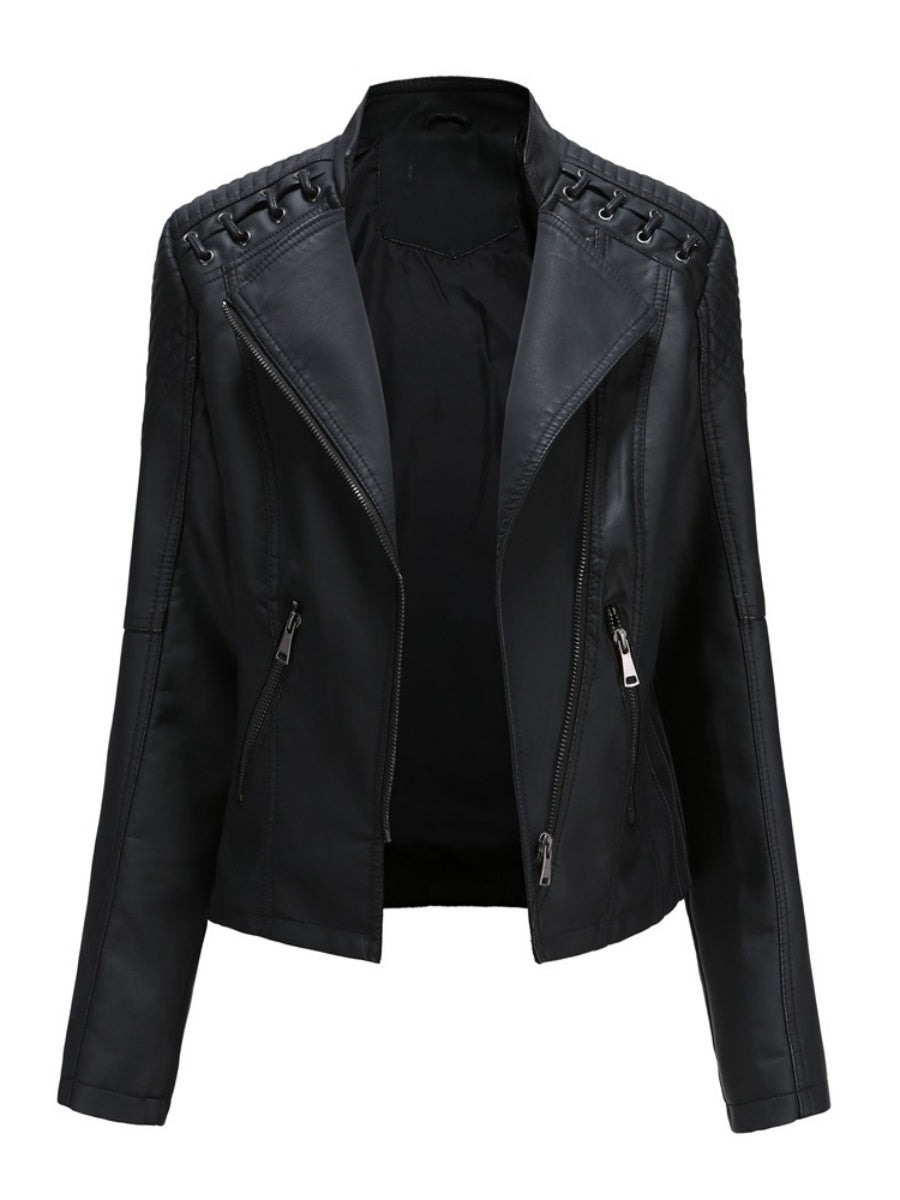 Short Slim Fit Thin Three-dimensional Decoration Leather Jacket
