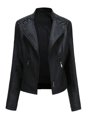 Short Slim Fit Thin Three-dimensional Decoration Leather Jacket