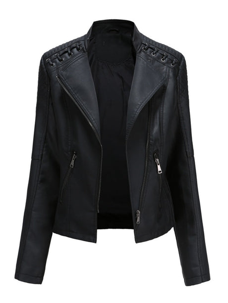 Short Slim Fit Thin Three-dimensional Decoration Leather Jacket