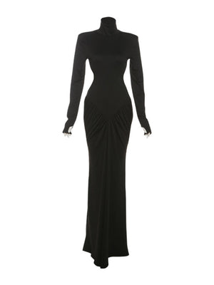 High-neck, Backless, Slim-fitting, Sexy, Solid-color Long Dress