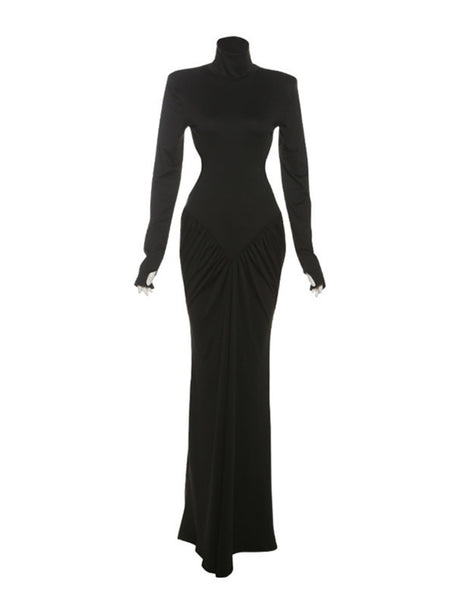 High-neck, Backless, Slim-fitting, Sexy, Solid-color Long Dress