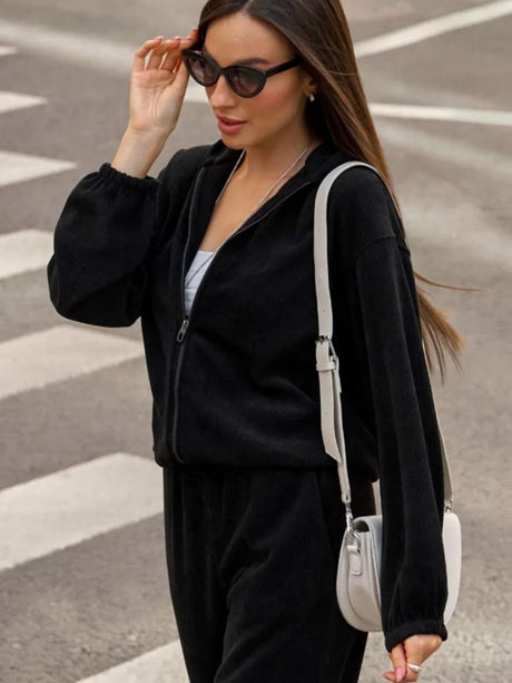 Liber Autumn women's solid color long-sleeved cardigan two-piece suit