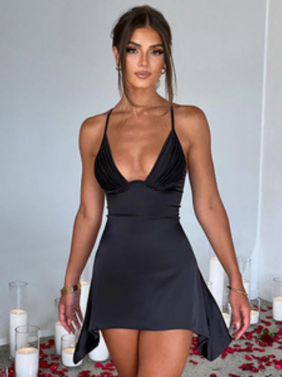 Liber Spring Women's Backless Solid Color Mini&Short Dresses
