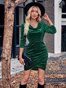 Tight-fitting Mercerized Velvet Simplicity Swing Collar Long-sleeved Short Dress