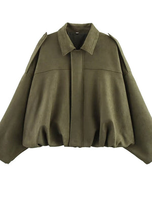 Batwing sleeve olive green Zip-up jacket