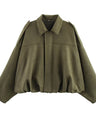 Batwing sleeve olive green Zip-up jacket