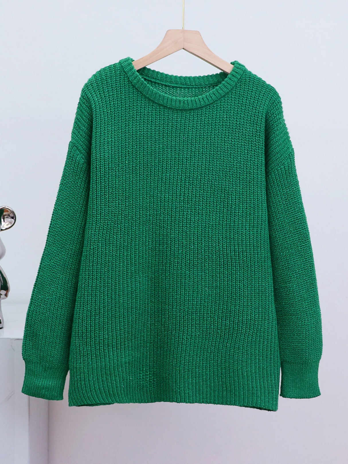 Liber Crew Neck Loose Solid Color Knitted Sweater