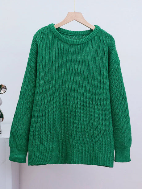 Liber Crew Neck Loose Solid Color Knitted Sweater