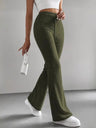 Ribbed Knit Flared Pants Solid Color Casual Pants Slim Fit Yoga Pants