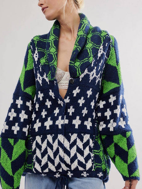 Geometric Patterns Lapel Abstract Sweaters