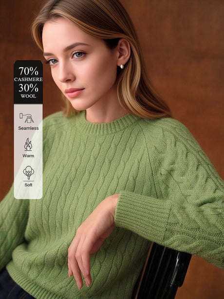 Cashmere And Wool Seamless Crew Neck Long-sleeved Knitted Pullover Sweater