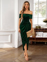 One-shoulder Collar Gathering Hip Velvet Maxi Dresses