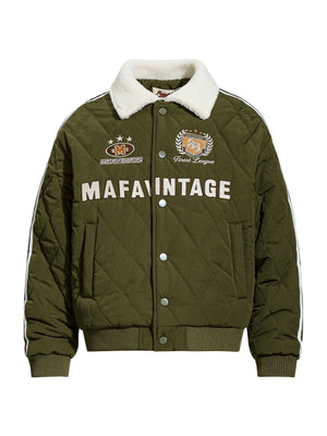 Retro Letter Embroidery Fur Collar Lapel Cotton Clothes