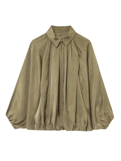 Batwing Sleeve Puff Sleeve Loose Casual Long Sleeve Zipper Suit Shirt Jacket