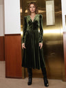 V-neck Long-sleeved Gold Velvet Button Midi Dress