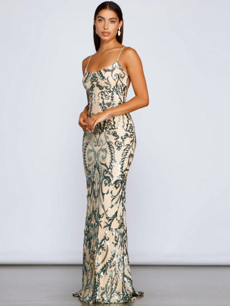 Liber Autumn women's sequins Backless suspender long dress