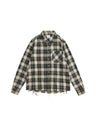 Contrasting Colors Plaid Loose Lapel Raw Edge Buttons Long-sleeved Shirt