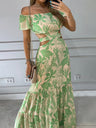 Bare Waist Printed One-shoulder Collar Maxi Dresses