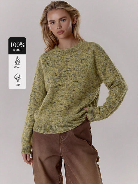 100% Wool Crew Neck Multicolored Long-sleeved Pullover Sweater