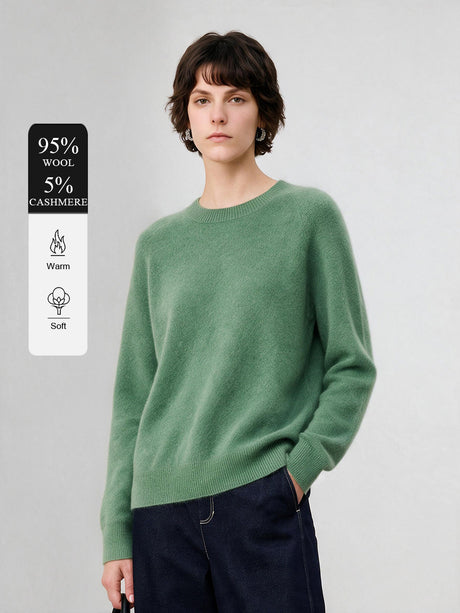 Wool Crew Neck Long-sleeved Knitted Pullover Sweater
