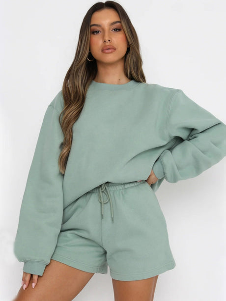 Liber Autumn women's solid color long sleeve sweatshirt two piece suit