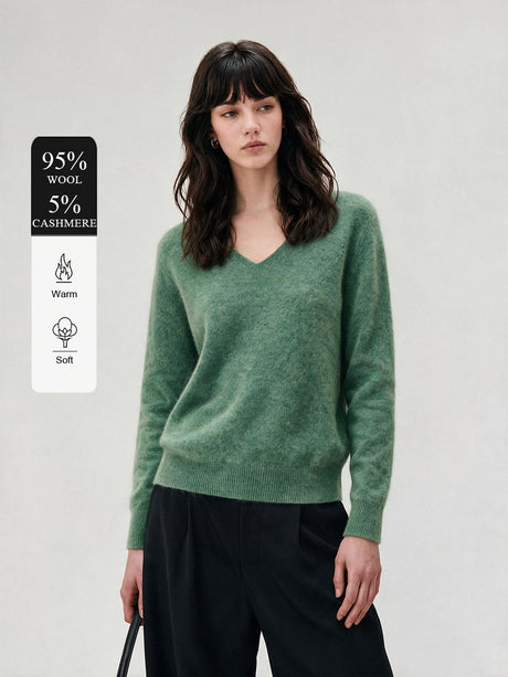 Wool V Long-sleeved Knitted Pullover Sweater
