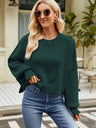 Liber Autumn Women's Crew Neck Raglan sleeves Jacket Short Loose Long sleeve Sweaters