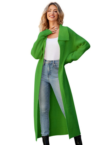 Liber Autumn Women's Plain stitch Lapel Long Cardigans Coat