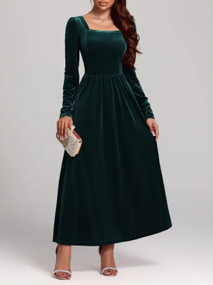 Swinging Square Collar Backless Long-sleeved Dress