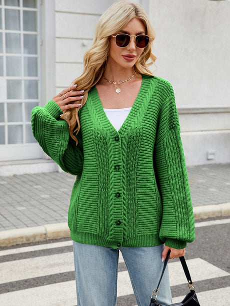 Liber Autumn Women's Buttons Plain stitch Lantern cuffs Cardigans Coat